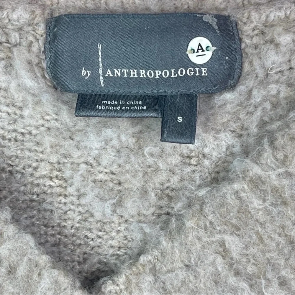 Anthropologie Simone Teddy Sweater Tan Taupe Oversized V-Neck Fuzzy Small